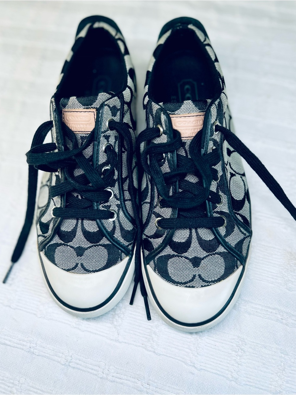 Coach Black & Cream Signature Canvas Lace-Up Sneakers - Picture 13 of 15